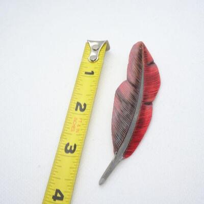 Hand carved Red Bird Feather Brooch