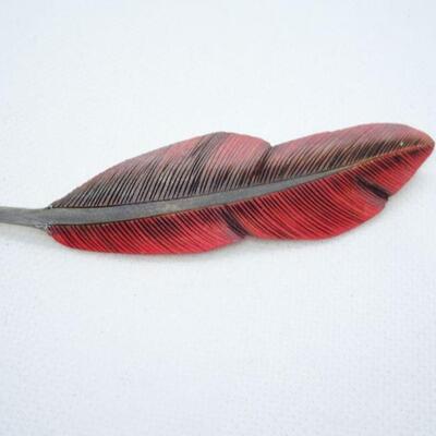 Hand carved Red Bird Feather Brooch