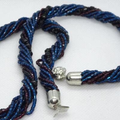 Vintage Twist Seed Beaded Blue Necklace 
