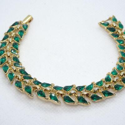 Emerald Green Gold Tone TRIFARI Bracelet, Evening Wear Jewelry 