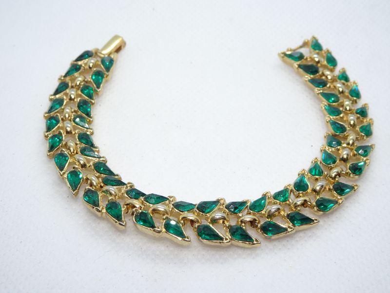 Emerald Green Gold Tone TRIFARI Bracelet, Evening Wear Jewelry