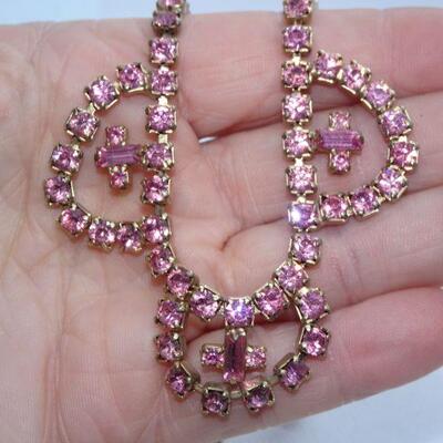 Pink Rhinestone Necklace & Dangle Earrings 