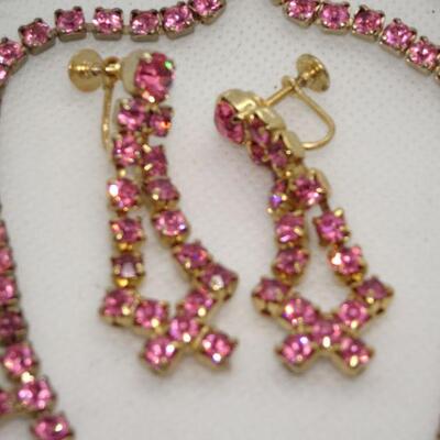 Pink Rhinestone Necklace & Dangle Earrings 
