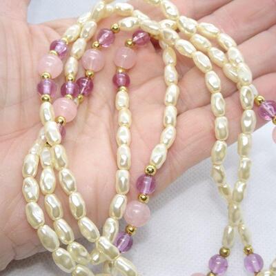 Pearl & Pink Beaded Necklace, Light Weight 