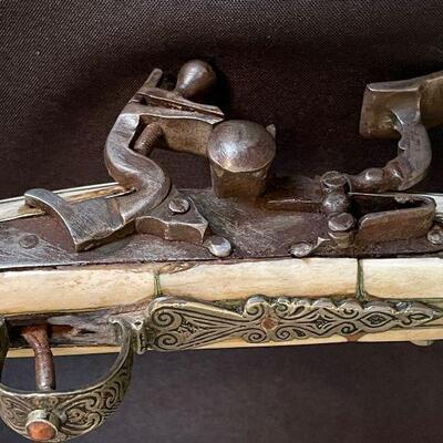 Antique Moroccan Wedding Flintlock inlaid bone & tooled brass