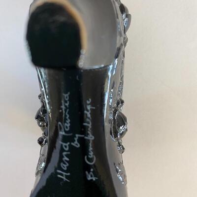 Fenton H/P Black Victorian Rose Slipper (Signed)