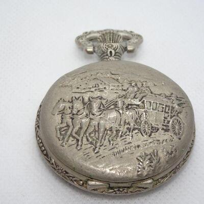 Silver Tone Stage Coach Mens Pocket Watch 