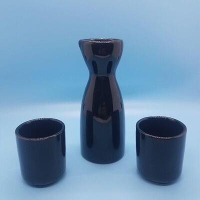 Lot #10 - Glassy Black Ceramic Sake Set