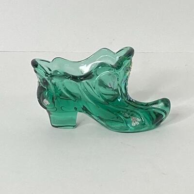 Fenton Hand Painted Green Shoe (Signed)