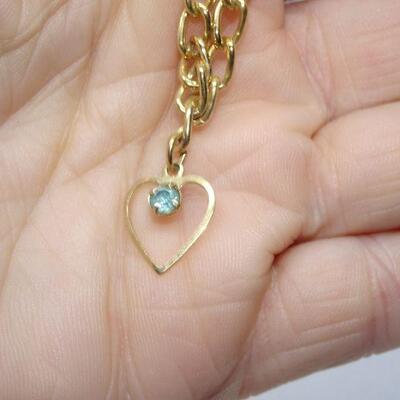 Gold Tone Sweetheart Heart Charm Bracelet, Aquamarine