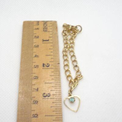 Gold Tone Sweetheart Heart Charm Bracelet, Aquamarine