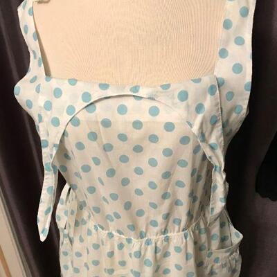 1950s Blue & White Polka Dot  Dress - Adjustable Shoulder Straps