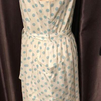 1950s Blue & White Polka Dot  Dress - Adjustable Shoulder Straps