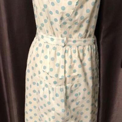 1950s Blue & White Polka Dot  Dress - Adjustable Shoulder Straps