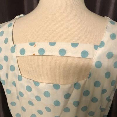 1950s Blue & White Polka Dot  Dress - Adjustable Shoulder Straps