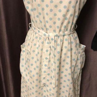 1950s Blue & White Polka Dot  Dress - Adjustable Shoulder Straps