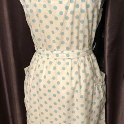 1950s Blue & White Polka Dot  Dress - Adjustable Shoulder Straps