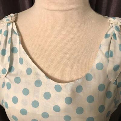 1950s Blue & White Polka Dot  Dress - Adjustable Shoulder Straps