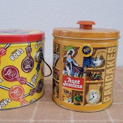 Lot 74: (2) Vintage Decorative Tins - Tootsie Roll Pop and Aunt Jemima