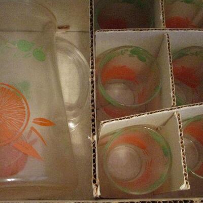 #3 Vintage Juice Pitcher and Six Juice Tumblers, New in Box