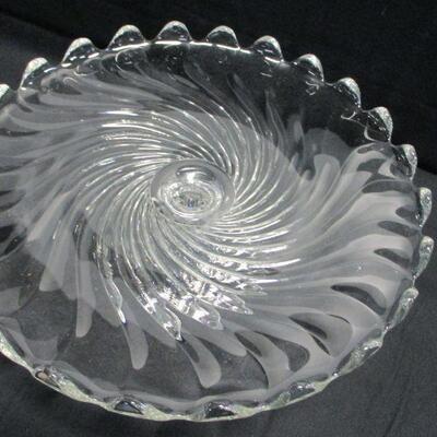 Lot 9 - Fostoria Clear Glass Round Cake Pie Stand Pedestal Cupped Edge