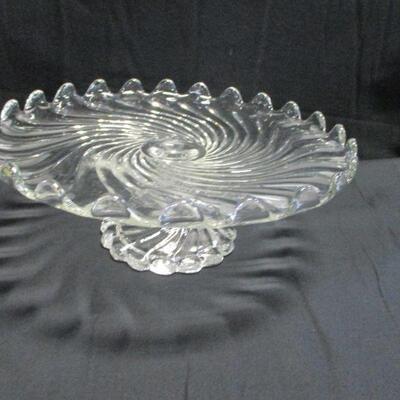 Lot 9 - Fostoria Clear Glass Round Cake Pie Stand Pedestal Cupped Edge