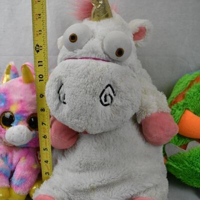 3 pc Stuffed Animal Backpack Toys: 2 Unicorns & one Monster