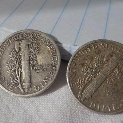 4 Silver Mercury dimes 1940's.