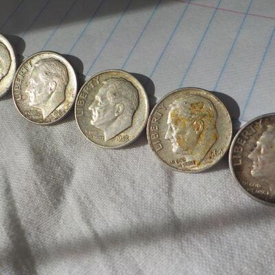 5- 1950's Roosevelt silver dimes.