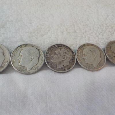 5- 1940's Roosevelt silver dimes.