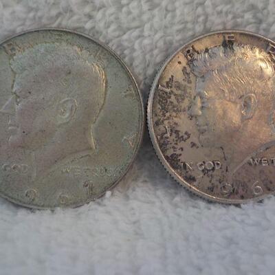 2 - 1962 and 1964 Kennedy silver half dollars.