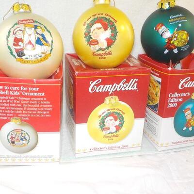 3 - Vintage Campbells collectible Ornaments with boxes.