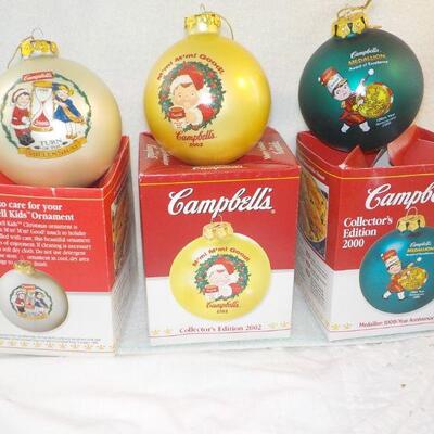 3 - Vintage Campbells collectible Ornaments with boxes.