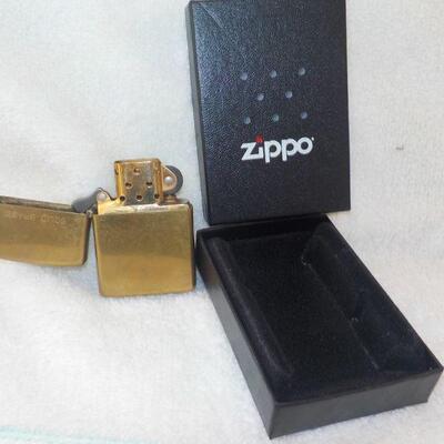 Vintage ALL Brass Zippo Lighter and Box.