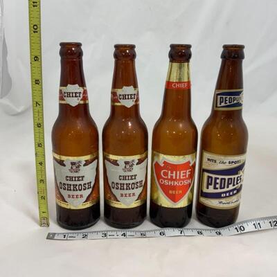 -94- VINTAGE | Four Beer Bottles | Chief Oshkosh | People’s