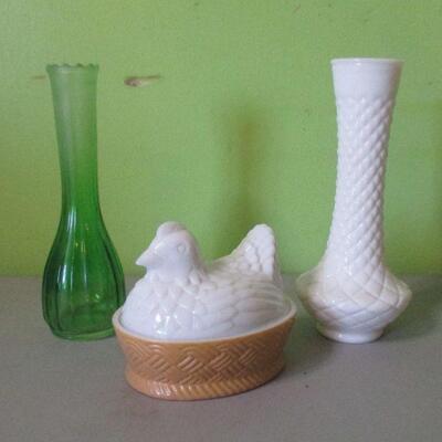 Lot 83 - Avon Hen on a Basket and Two Vases