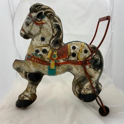 -116- VINTAGE | 1950s | Tin MOBO Horse Toy | RARE 19” Tall