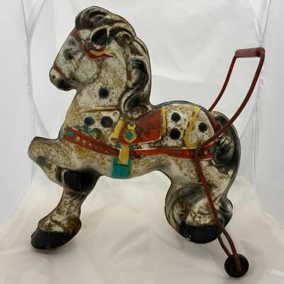 -116- VINTAGE | 1950s | Tin MOBO Horse Toy | RARE 19â€ Tall