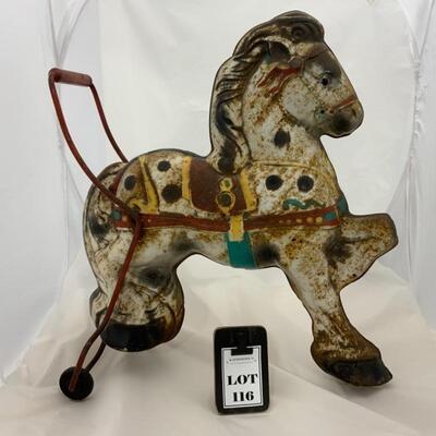-116- VINTAGE | 1950s | Tin MOBO Horse Toy | RARE 19â€ Tall