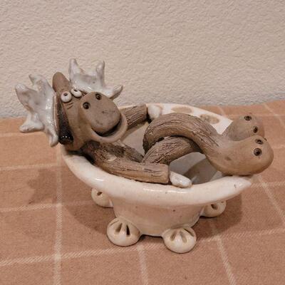 Lot 202: Ceramic Moose in Bathtub Toothbrush Holder