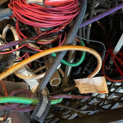 G60: Box Lot of Wire, Extension Cords, Rope, Tubing and More