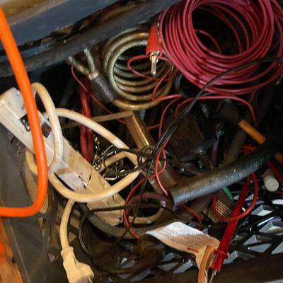 G60: Box Lot of Wire, Extension Cords, Rope, Tubing and More