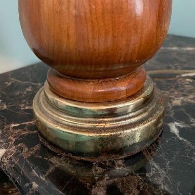 B4: Pair of Wood and Brass Table Lamps