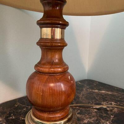 B4: Pair of Wood and Brass Table Lamps