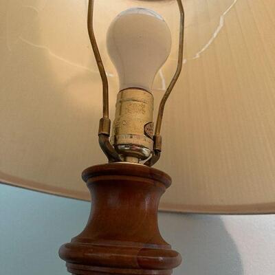 B4: Pair of Wood and Brass Table Lamps