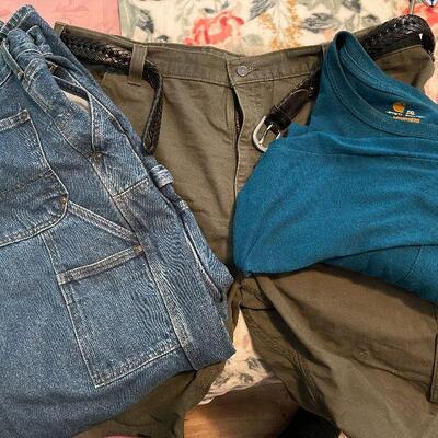 B10: Carhartt Denim Jeans, Long Sleeve Pocket T, and Green Cargo Shorts
