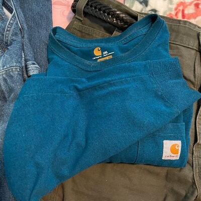 B10: Carhartt Denim Jeans, Long Sleeve Pocket T, and Green Cargo Shorts