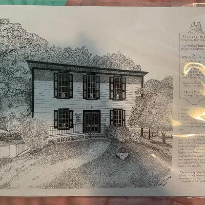 B16: Signed Print of Farmer's Hall in Mt. Laurel Township