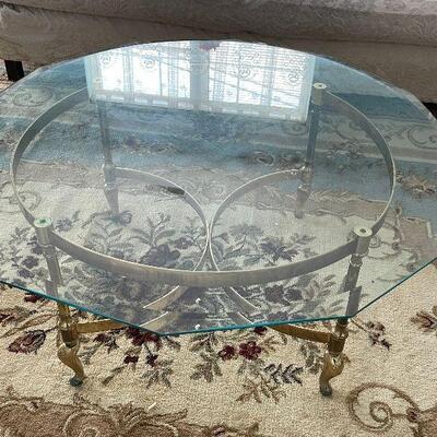 L13: Glass and Brass Round Coffee Table