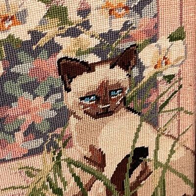 A2: Vintage Framed Needlepoint of Siamese Cat
